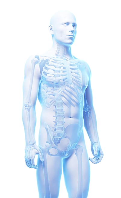 sagoma uomo bianco con visione scheletro